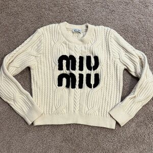 Miu Miu Ivory and Black Logo Sweater